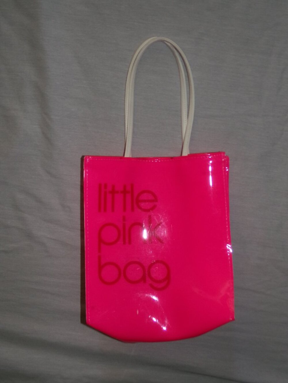Little Pink Bag Bloomingdales Hot Pink Patent Vinyl Plastic Small Tote Shopper